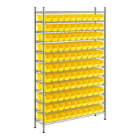 Regency 12" x 48" x 74" Wire Shelving Unit with 110 Yellow Bins