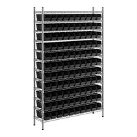 Regency 12" x 48" x 74" Wire Shelving Unit with 110 Black Bins