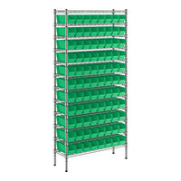 Regency 12" x 36" x 74" Wire Shelving Unit with 88 Green Bins