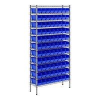 Regency 12" x 36" x 74" Wire Shelving Unit with 88 Blue Bins