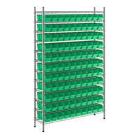 Regency 12" x 48" x 74" Wire Shelving Unit with 110 Green Bins