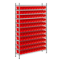 Regency 12" x 48" x 74" Wire Shelving Unit with 110 Red Bins