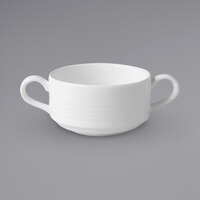 RAK Porcelain Rondo 10.2 oz. Ivory Embossed Porcelain Soup Bowl with 2 Handles - 6/Case