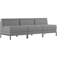 Flash Furniture ZB-IMAG-MIDCH-3-GY-GG Hercules Gray LeatherSoft 3-Piece Lounge Bench