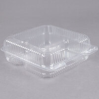 Durable Packaging PXT-933 9" x 9" x 3" Three Compartment Clear Hinged Lid Plastic Container - 100/Pack