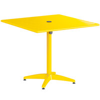 Lancaster Table & Seating 36" x 36" Yellow Powder-Coated Aluminum Dining Height Outdoor Table with Umbrella Hole