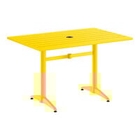 Lancaster Table & Seating 32" x 48" Yellow Powder-Coated Aluminum Dining Height Outdoor Table with Umbrella Hole