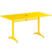 Lancaster Table & Seating 32" x 60" Yellow Powder-Coated Aluminum Dining Height Outdoor Table with Umbrella Hole