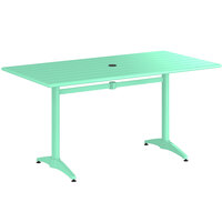 Lancaster Table & Seating 32" x 60" Sea Foam Powder-Coated Aluminum Dining Height Outdoor Table with Umbrella Hole