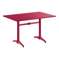 Lancaster Table & Seating 32" x 48" Sangria Powder-Coated Aluminum Dining Height Outdoor Table with Umbrella Hole