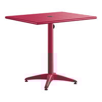 Lancaster Table & Seating 24" x 32" Sangria Powder-Coated Aluminum Dining Height Outdoor Table with Umbrella Hole