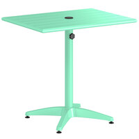 Lancaster Table & Seating 24" x 32" Seafoam Powder-Coated Aluminum Dining Height Outdoor Table with Umbrella Hole