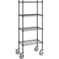 Steelton 14" x 24" NSF Black Epoxy 4-Shelf Kit with 54" Posts and Casters