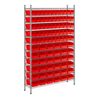 Regency 12" x 48" x 74" Wire Shelving Unit with 91 Red Bins