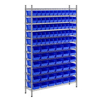 Regency 12" x 48" x 74" Wire Shelving Unit with 91 Blue Bins