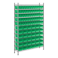 Regency 12" x 48" x 74" Wire Shelving Unit with 91 Green Bins