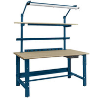 BenchPro Roosevelt Series 30" x 72" Particle Board Top Adjustable Workbench with Dark Blue Light Frame / Base Frame and Round Front Edge RPBC-4