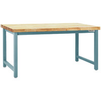 BenchPro Kennedy Series 30" x 72" Butcherblock Wood Top Adjustable Workbench with Light Blue Frame KW3072