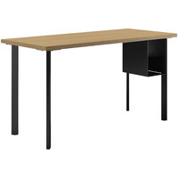 HON Coze 54" x 24" Natural Recon / Black Laminate Desk with U-Storage