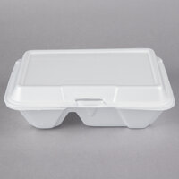 Dart 205HT2 9" x 6" x 3" White Foam 2 Compartment Take Out Container with Perforated Hinged Lid - 200/Case