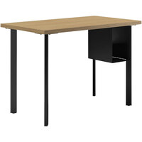 HON Coze 48" x 24" Natural Recon / Black Laminate Desk with U-Storage