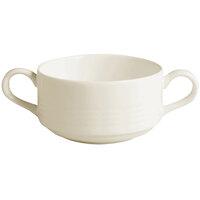 RAK Porcelain Rondo 6.1 oz. Ivory Embossed Porcelain Soup Bowl with 2 Handles - 6/Case