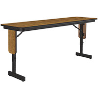 Correll 18" x 96" Medium Oak 22" - 30" Adjustable Height Thermal-Fused Laminate Top Folding Seminar Table with Panel Legs