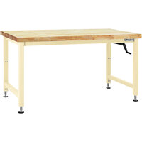 BenchPro Adams Series 36" x 72" Butcherblock Wood Top Adjustable Crank Workbench with Beige Frame AMWS3672
