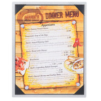 Menu Solutions ALSIN811-PIX6 8 1/2" x 11" Single Panel Brushed Aluminum Menu Board with Picture Corners