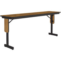 Correll 18" x 96" Medium Oak Thermal-Fused Laminate Top Folding Seminar Table with Panel Legs