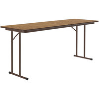 Correll 24" x 96" Medium Oak Thermal-Fused Laminate Top Folding Seminar Table with Off-Set Legs