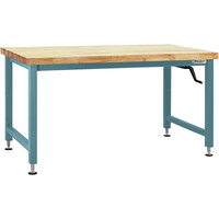 BenchPro Adams Series 36" x 72" Butcherblock Wood Top Adjustable Crank Workbench with Light Blue Frame AMWS3672