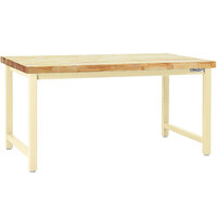 BenchPro Kennedy Series 24" x 96" Butcherblock Wood Top Adjustable Workbench with Beige Frame KW2496