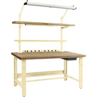 BenchPro Roosevelt Series 30" x 72" Maple Butcher Block Top Adjustable Workbench with Beige Light Frame / Base Frame and Round Front Edge RWC-4