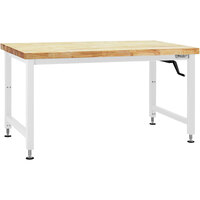 BenchPro Adams Series 36" x 72" Butcherblock Wood Top Adjustable Crank Workbench with White Frame AMWS3672