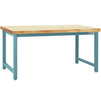 BenchPro Kennedy Series 36" x 120" Butcherblock Wood Top Adjustable Workbench with Light Blue Frame KW36120