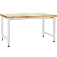 BenchPro Adams Series 36" x 72" Butcherblock Wood Top Adjustable Hydraulic Workbench with White Frame AEWS3672