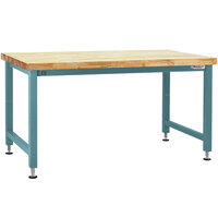 BenchPro Adams Series 36" x 72" Butcherblock Wood Top Adjustable Hydraulic Workbench with Light Blue Frame AEWS3672