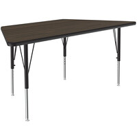 Correll 26" x 58" Trapezoid Walnut 19" - 29" Adjustable Height Thermal-Fused Laminate Top Activity Table