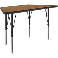 Correll Trapezoid Medium Oak 19" - 29" Adjustable Height Thermal-Fused Laminate Top Activity Table