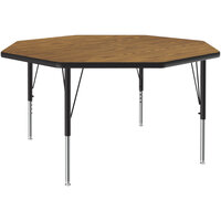 Correll 48" Octagon Medium Oak 19" - 29" Adjustable Height Thermal-Fused Laminate Top Activity Table