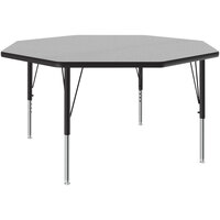 Correll 48" Octagon Gray Granite 19"-29" Adjustable Height Thermal-Fused Laminate Top Activity Table with Black Legs and Black T-Mold