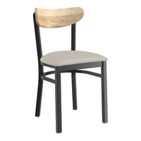 Lancaster Table & Seating Boomerang Series Black Finish Chair with Light Gray Vinyl Seat and Driftwood Back