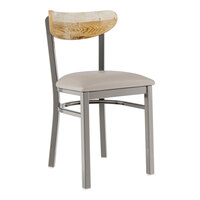 Lancaster Table & Seating Boomerang Clear Coat Finish Chair with Light Gray Vinyl Seat and Driftwood Back