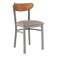 Lancaster Table & Seating Boomerang Clear Coat Finish Chair with Dark Gray Vinyl Seat and Antique Walnut Wood Back