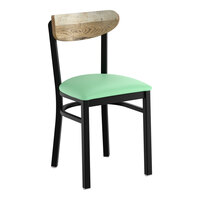 Lancaster Table & Seating Boomerang Black Finish Chair with Seafoam Vinyl Seat and Driftwood Back