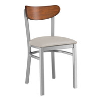 Lancaster Table & Seating Boomerang Series Clear Coat Finish Chair with Light Gray Vinyl Seat and Antique Walnut Wood Back