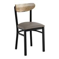 Lancaster Table & Seating Boomerang Black Finish Chair with Dark Gray Vinyl Seat and Driftwood Back