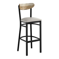 Lancaster Table & Seating Boomerang Black Finish Bar Stool with Light Gray Vinyl Seat and Driftwood Back