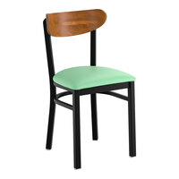 Lancaster Table & Seating Boomerang Black Finish Chair with Seafoam Vinyl Seat and Vintage Wood Back